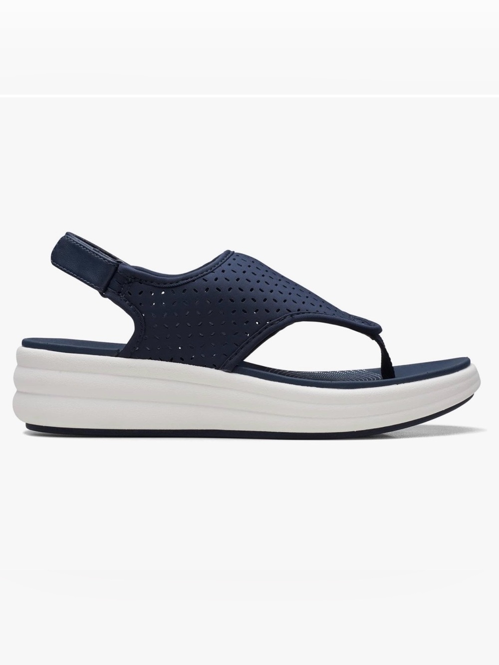 Clark’s Cloudstepper Drift Blossom Navy Thong Sandal with Cushioned White Sole 8 - Picture 1 of 13